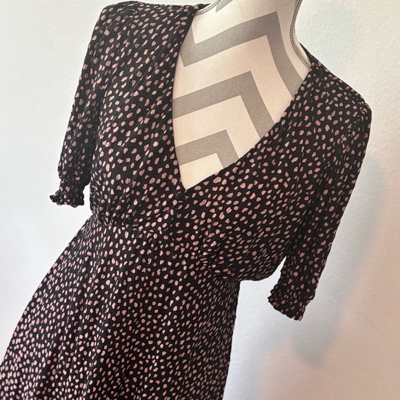 Womens Oasis Black Floral Print Dress Women’s Small – Puff Sleeve V-Neck A-Line - Picture 3 of 8